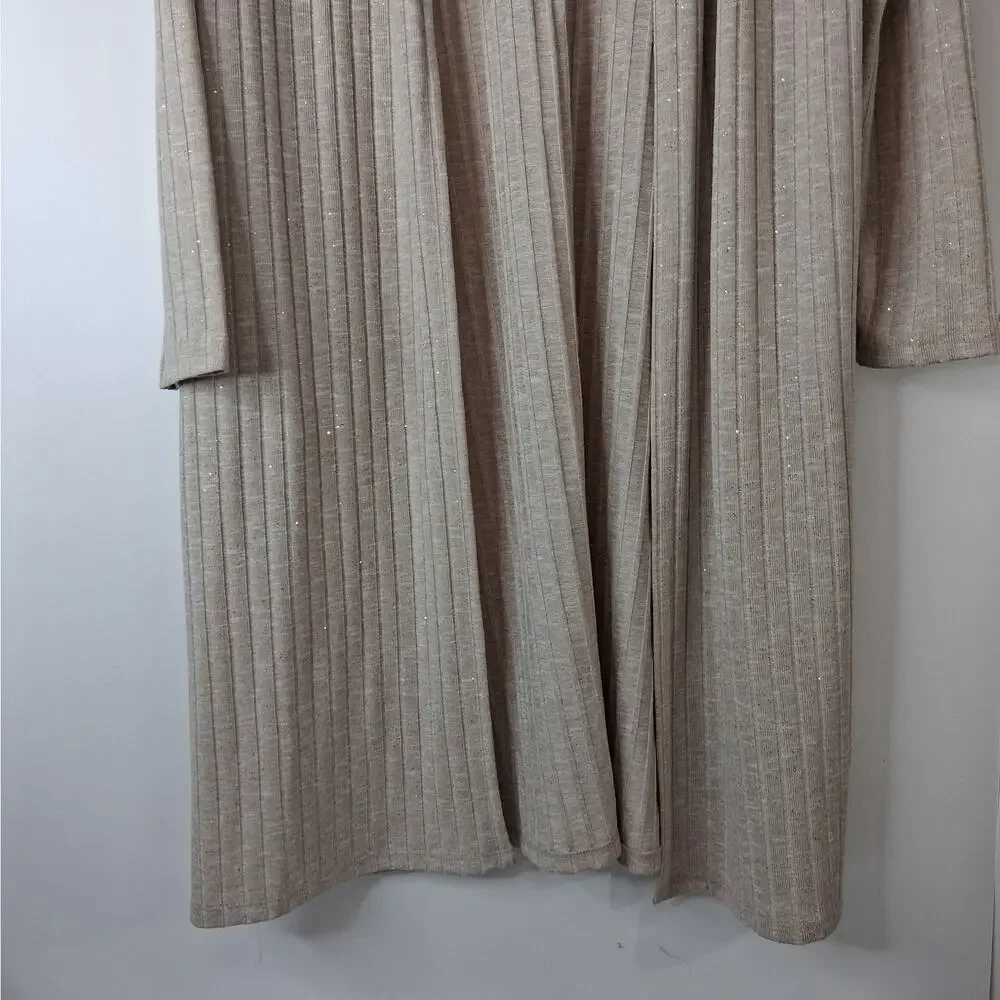 Lane Bryant Open Front Duster Cardigan Sweater Ribbed‎ Knit Women's 14/16 Beige